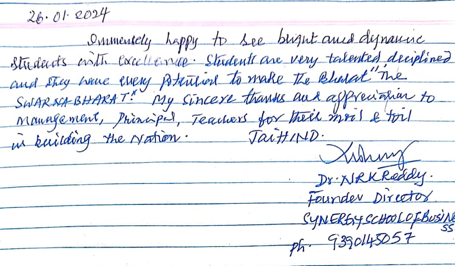 Visitor note by Dr. NRK Reddy